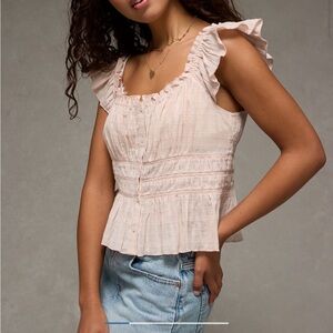 American Eagle Outfitters Light Pink Ruffled Blouse